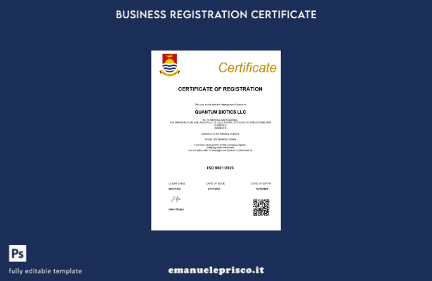 certificato di registrazione aziendale Kiribati in stile verificato modello Word
